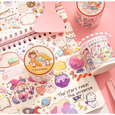 Băng dính Washi tape mẫu hoạt hình dùng dán trang trí đồ dùng văn phòng phẩm,sổ tay, DIY, tranh washi