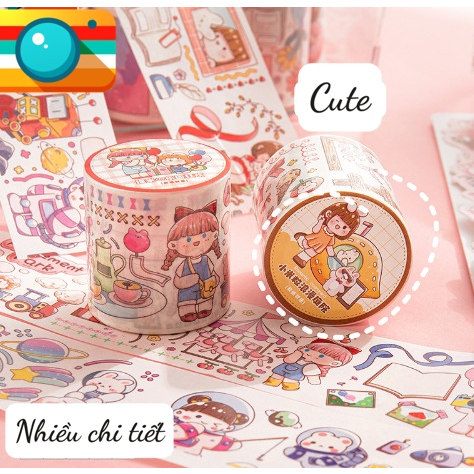 Băng dính Washi tape mẫu hoạt hình dùng dán trang trí đồ dùng văn phòng phẩm,sổ tay, DIY, tranh washi