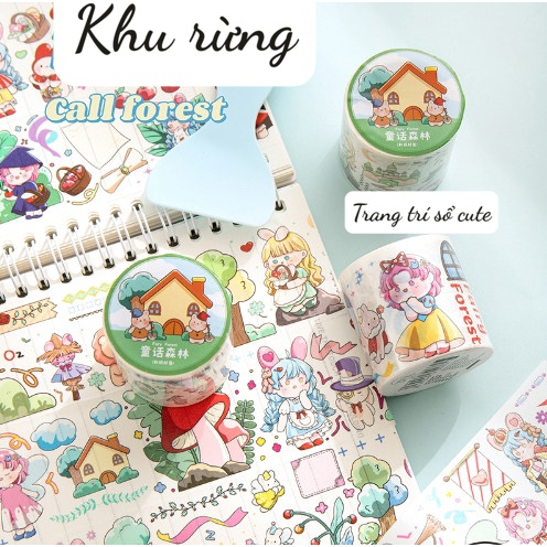 Băng dính Washi tape mẫu hoạt hình dùng dán trang trí đồ dùng văn phòng phẩm,sổ tay, DIY, tranh washi