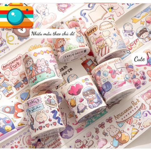 Băng dính Washi tape mẫu hoạt hình dùng dán trang trí đồ dùng văn phòng phẩm,sổ tay, DIY, tranh washi