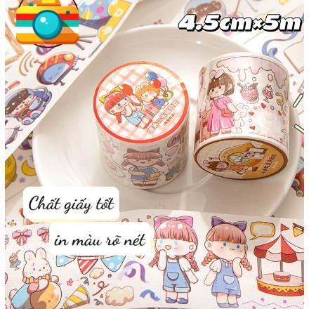 Băng dính Washi tape mẫu hoạt hình dùng dán trang trí đồ dùng văn phòng phẩm,sổ tay, DIY, tranh washi