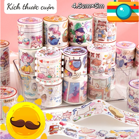 Băng dính Washi tape mẫu hoạt hình dùng dán trang trí đồ dùng văn phòng phẩm,sổ tay, DIY, tranh washi