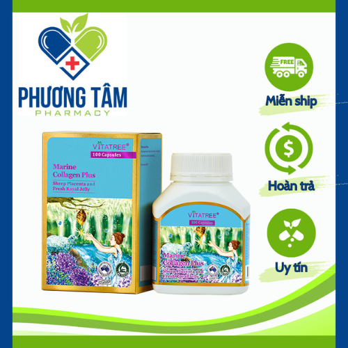 Viên uống trắng da, khỏe da, cân bằng hormone phụ nữ Vitatree Marine Collagen Plus 100 viên