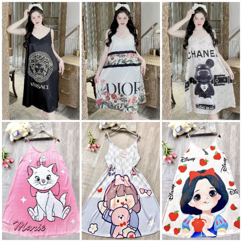 Đầm ngủ nữ mặc nhà Đầm Xuông 2 dây from rộng BIGSIZE 45kg->70kg Lụa Gấm Xước mềm đẹp cao cấp Đầm ngủ sexy