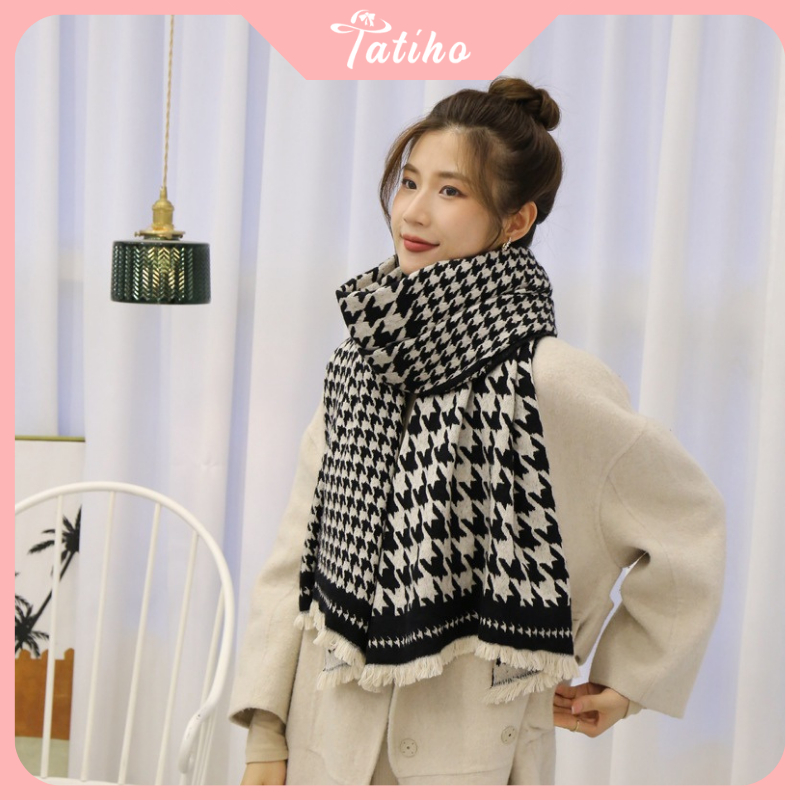 Khăn choàng cổ unisex nam nữ, Khăn cashmere họa tiết xương cá chất dày dặn phong cách basic thời trang thu đông - KLN27