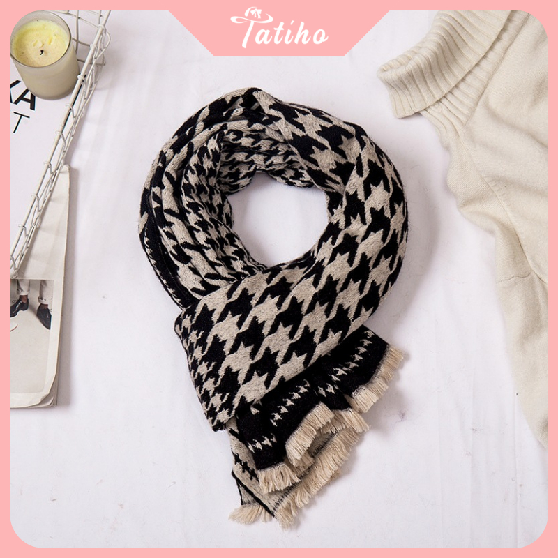 Khăn choàng cổ unisex nam nữ, Khăn cashmere họa tiết xương cá chất dày dặn phong cách basic thời trang thu đông - KLN27