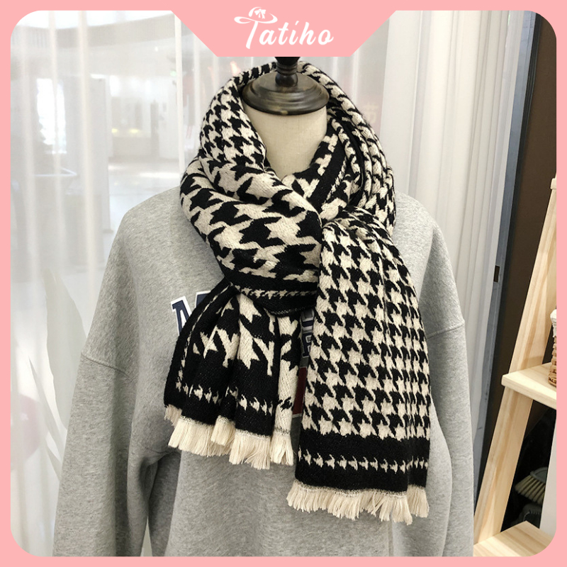 Khăn choàng cổ unisex nam nữ, Khăn cashmere họa tiết xương cá chất dày dặn phong cách basic thời trang thu đông - KLN27