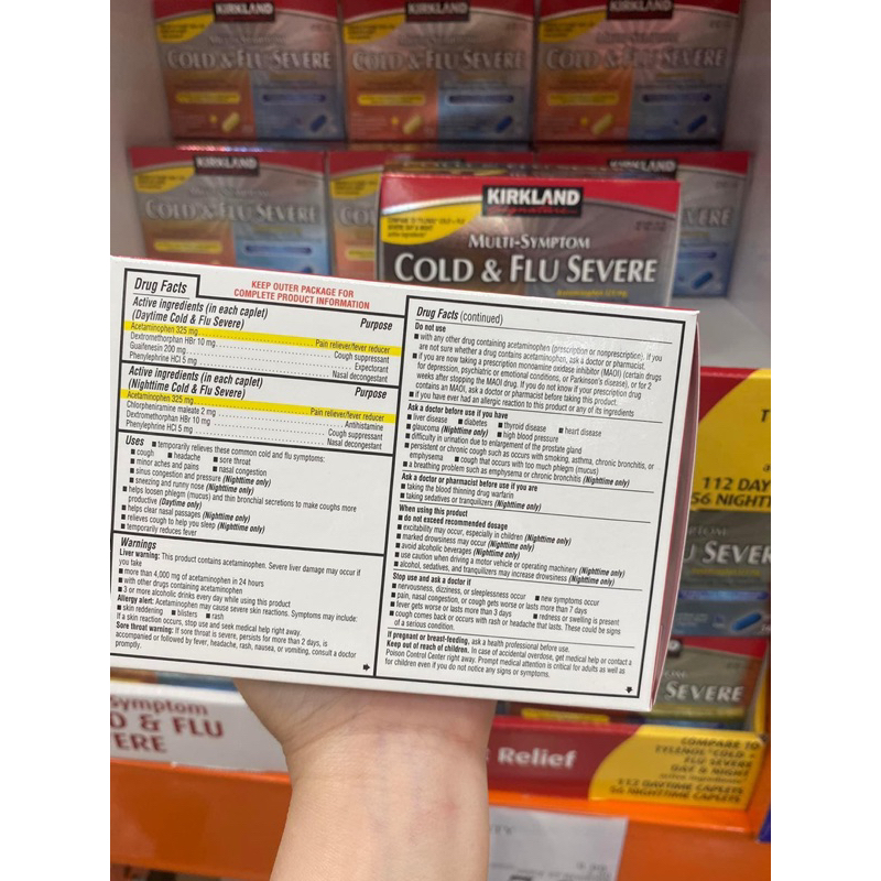 Date 2025 Viên uống 𝗞𝗶𝗿𝗸𝗹𝗮𝗻𝗱 𝗖𝗼𝗹𝗱 & 𝗙𝗹𝘂 𝗦𝗲𝘃𝗲𝗿𝗲 giảm đau hạ sốt người lớn 112v ngày+56v đêm