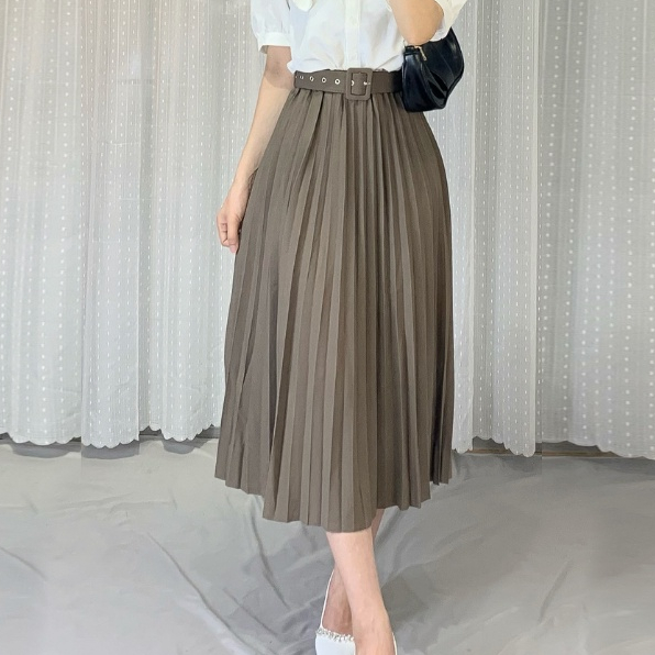 ( Ảnh thật ) Chân váy dáng dài xếp ly kèm đai hàng đẹp UNIZ Cvxeply1915/P4K4