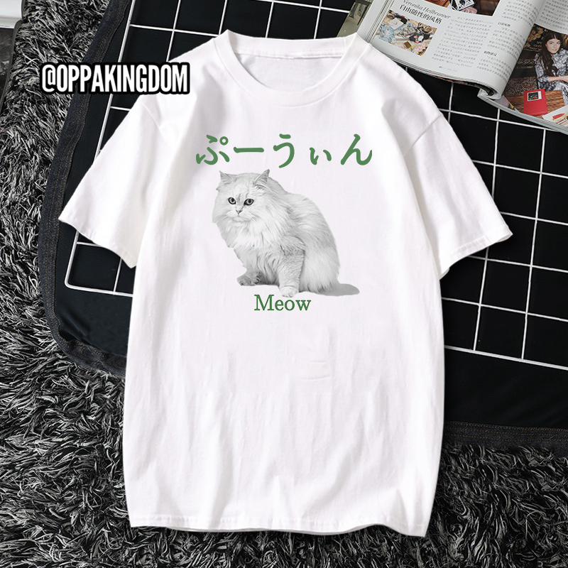 Áo thun mèo trắng Meow giống Phuwin Tangsakyuen, PondPhuwin