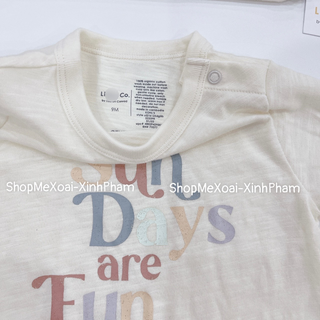 [Size 3M 3-5kg link 2] Áo phông Organic cotton hiệu Little...Co xuất dư dòng cao cấp cho bé trai/gái