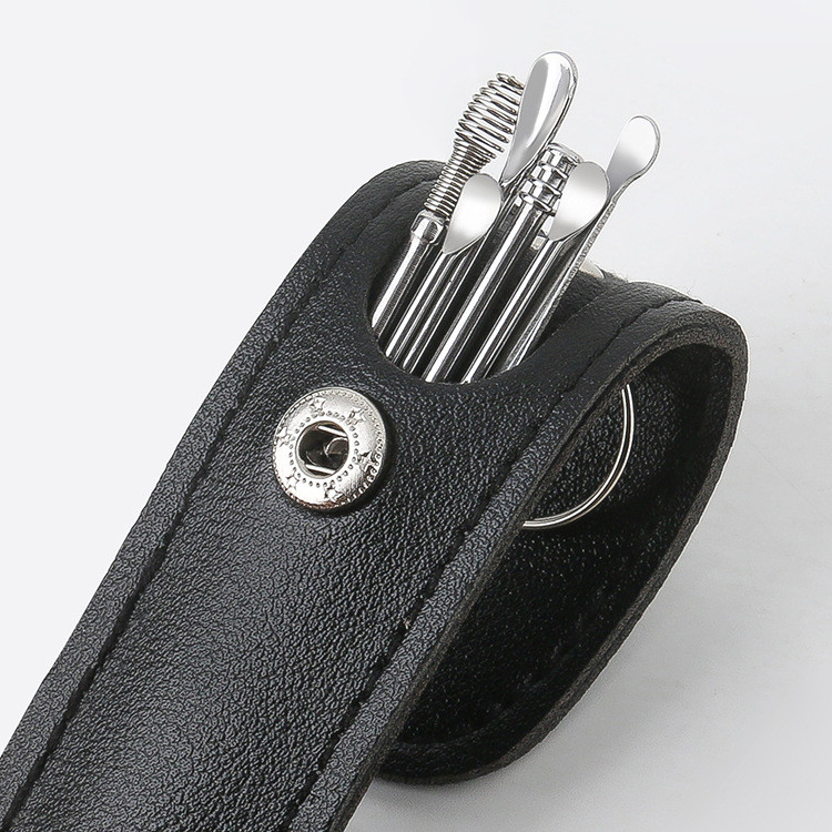 Bộ dụng cụ vệ sinh ráy tai 6 món + túi da PU cao cấp, bộ 6 cây ráy tai inox đa năng giúp ráy tai sạch sẽ an toàn