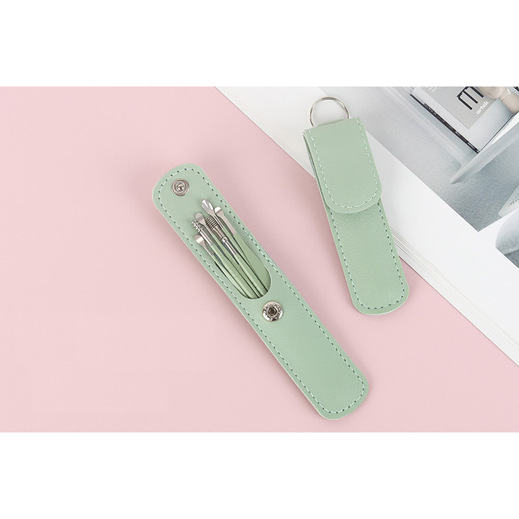 Bộ dụng cụ vệ sinh ráy tai 6 món + túi da PU cao cấp, bộ 6 cây ráy tai inox đa năng giúp ráy tai sạch sẽ an toàn