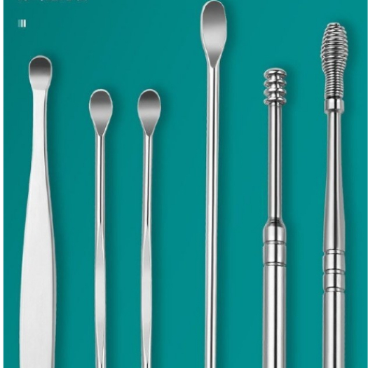 Bộ dụng cụ vệ sinh ráy tai 6 món + túi da PU cao cấp, bộ 6 cây ráy tai inox đa năng giúp ráy tai sạch sẽ an toàn