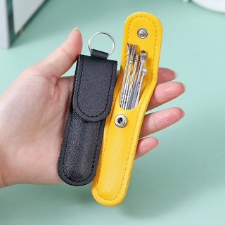 Bộ dụng cụ vệ sinh ráy tai 6 món + túi da PU cao cấp, bộ 6 cây ráy tai inox đa năng giúp ráy tai sạch sẽ an toàn