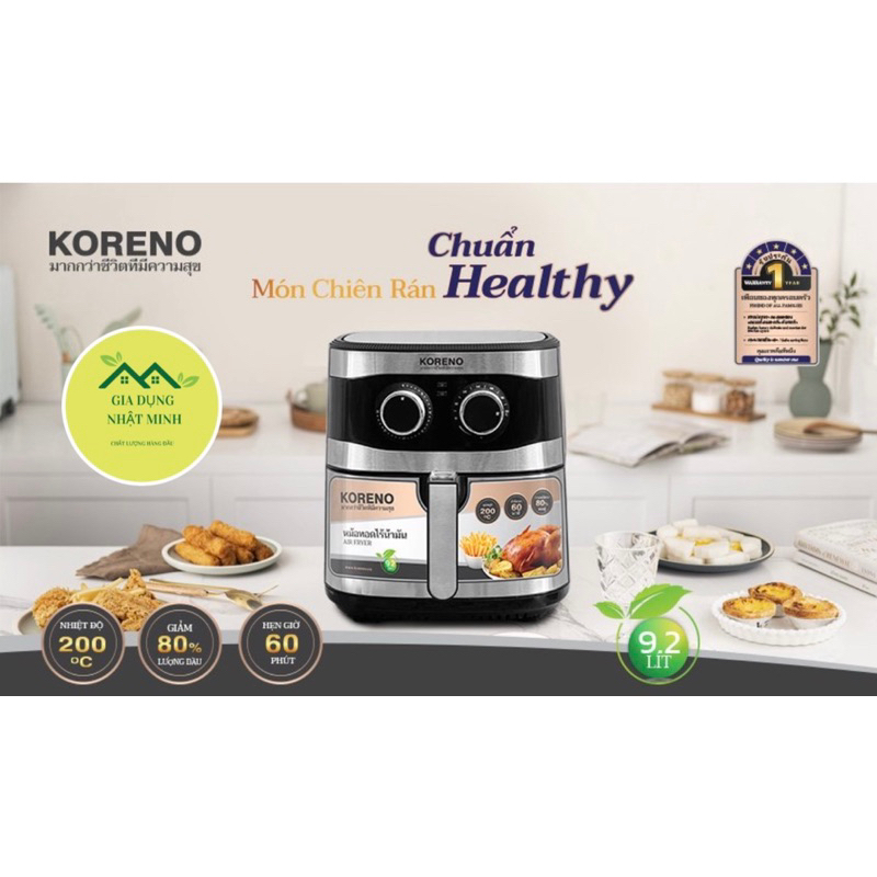 Nồi chiên không dầu 9,2L Koreno KN 938,LÒNG NỒI INOX chính hãng bảo hành 12 tháng