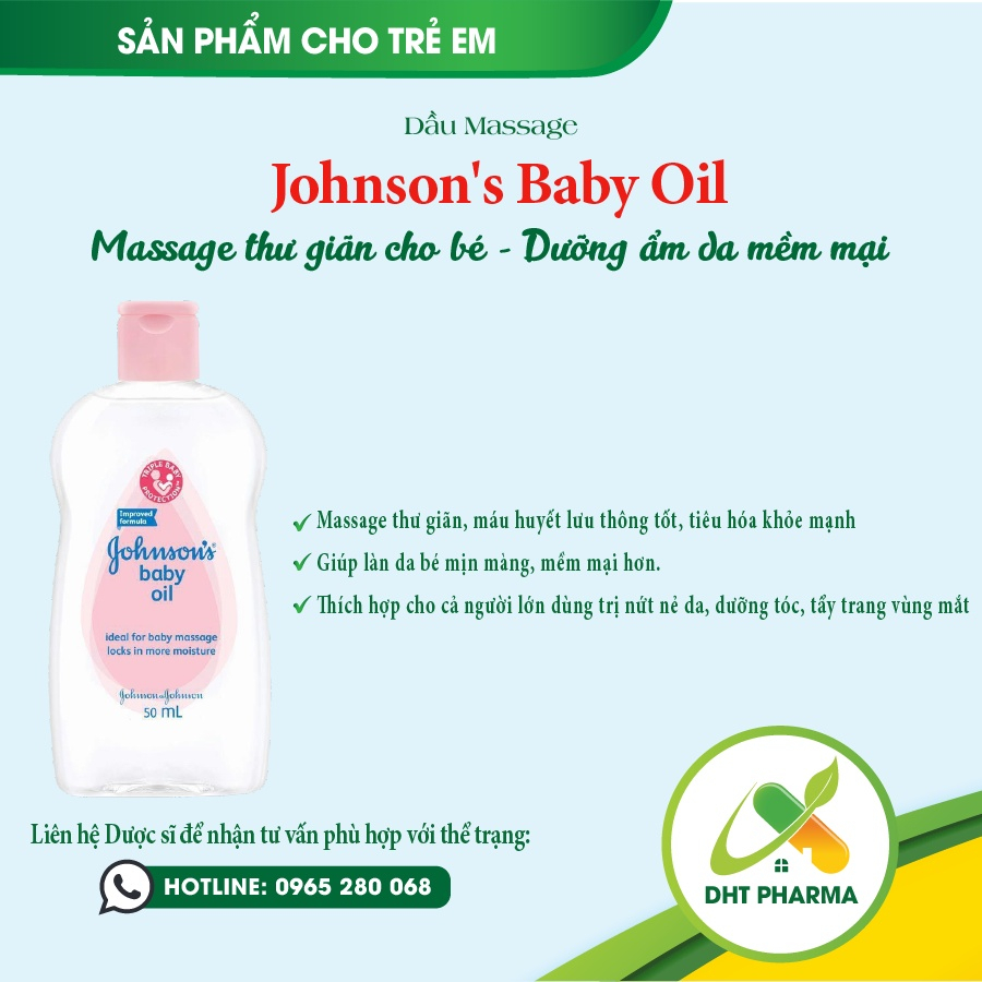 Johnson's Baby Oil dầu Massage dưỡng ẩm cho bé (Chai 50ml)