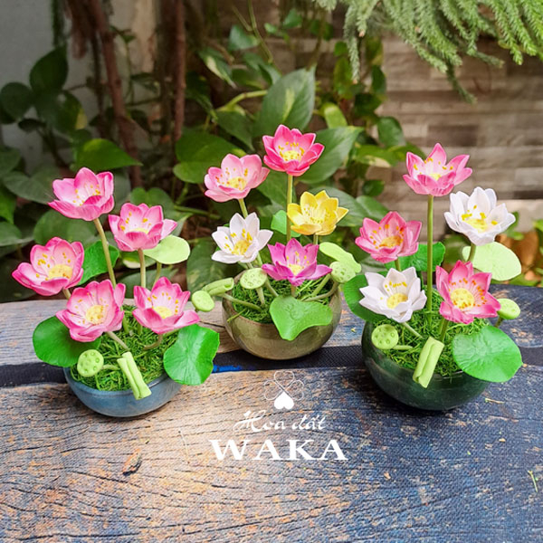 Hoa Đất Sét Mini- Hoa Sen Chậu 5 Bông 12cm