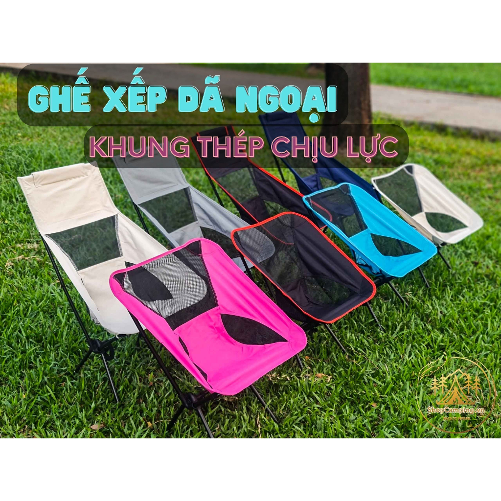 Ghế xếp gọn cắm trại dã ngoại khung thép chịu lực (Hình thật shop chụp)