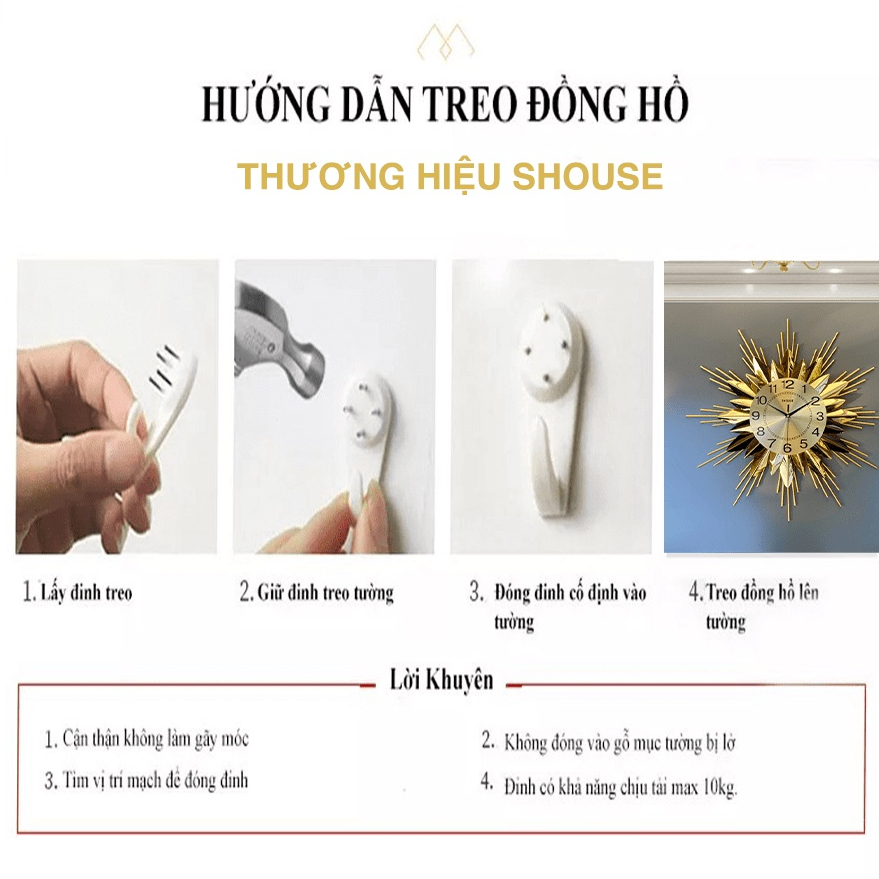 Đồng Hồ Treo Tường Kim Trôi Shouse A203 hiện đại sang trọng không gây tiếng động cho phòng khách chung cư