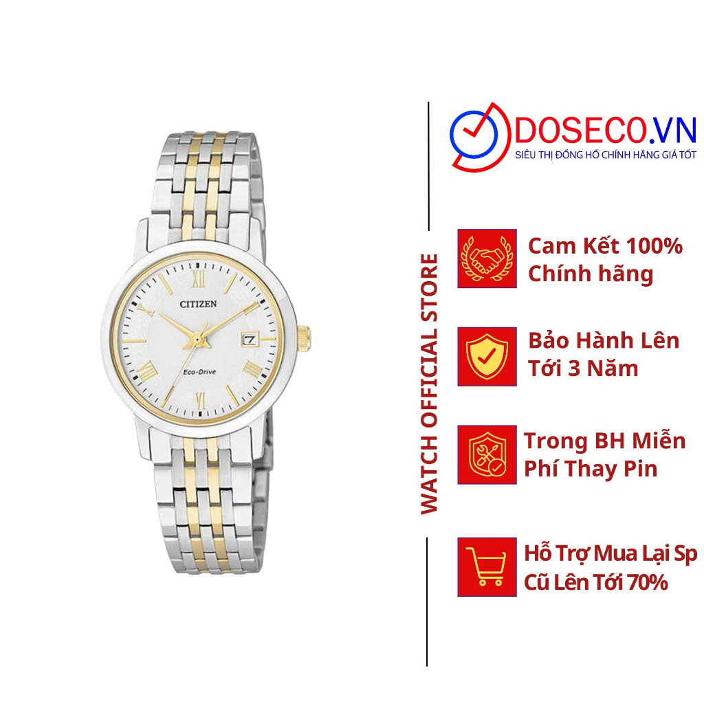 Đồng Hồ Nữ Citizen Chính Hãng Eco-drive EW1584-59A Dây Kim Loại Cao Cấp Thép 316L Không Gỉ,Kính Sapphire Chống Xước Tốt
