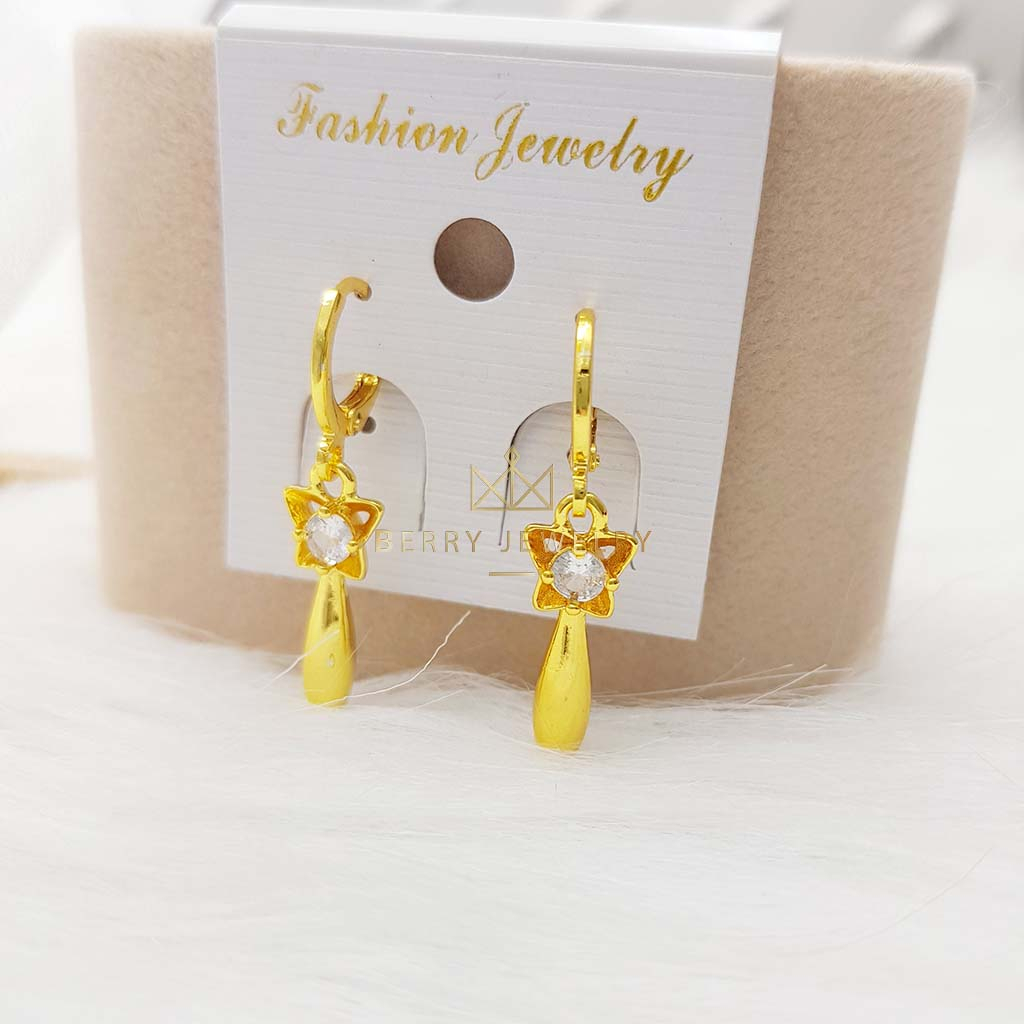 Khuyên Tai Nữ Đẹp, Bông Tai Hoa 4 Cánh Dáng Dài Xi Mạ Vàng 18K | B20VHT6