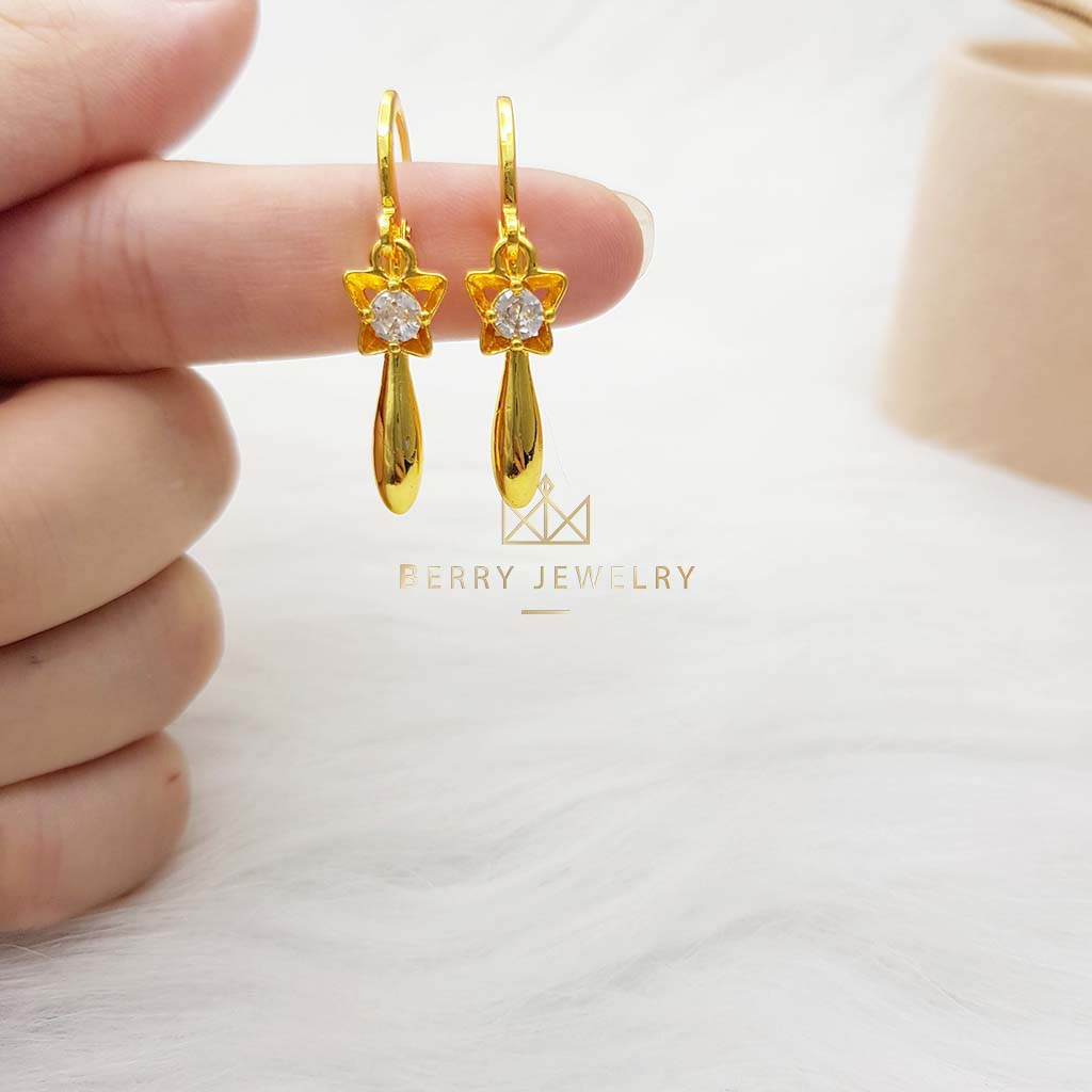 Khuyên Tai Nữ Đẹp, Bông Tai Hoa 4 Cánh Dáng Dài Xi Mạ Vàng 18K | B20VHT6