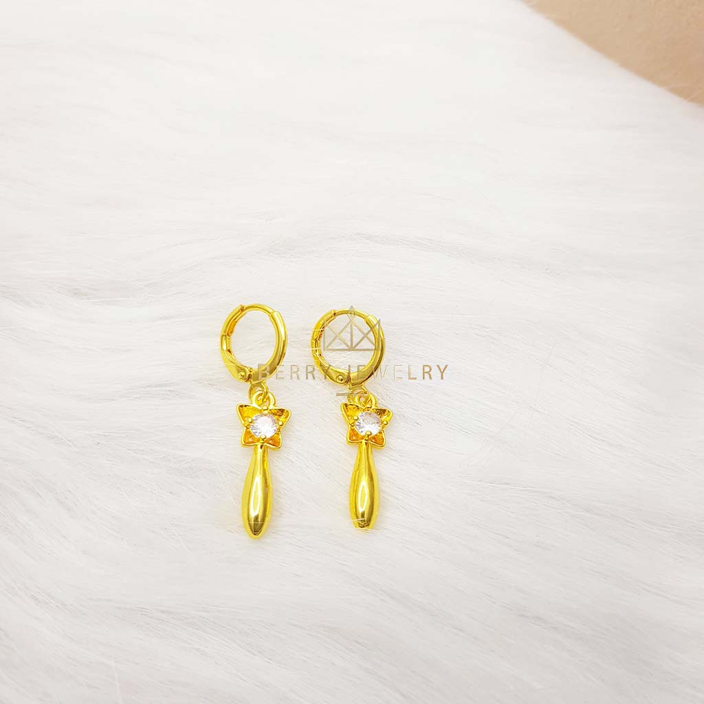 Khuyên Tai Nữ Đẹp, Bông Tai Hoa 4 Cánh Dáng Dài Xi Mạ Vàng 18K | B20VHT6