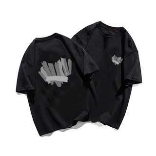 Áo thun unisex POFLORET 100% cotton dáng rộng in hình trái tim thời trang oversize