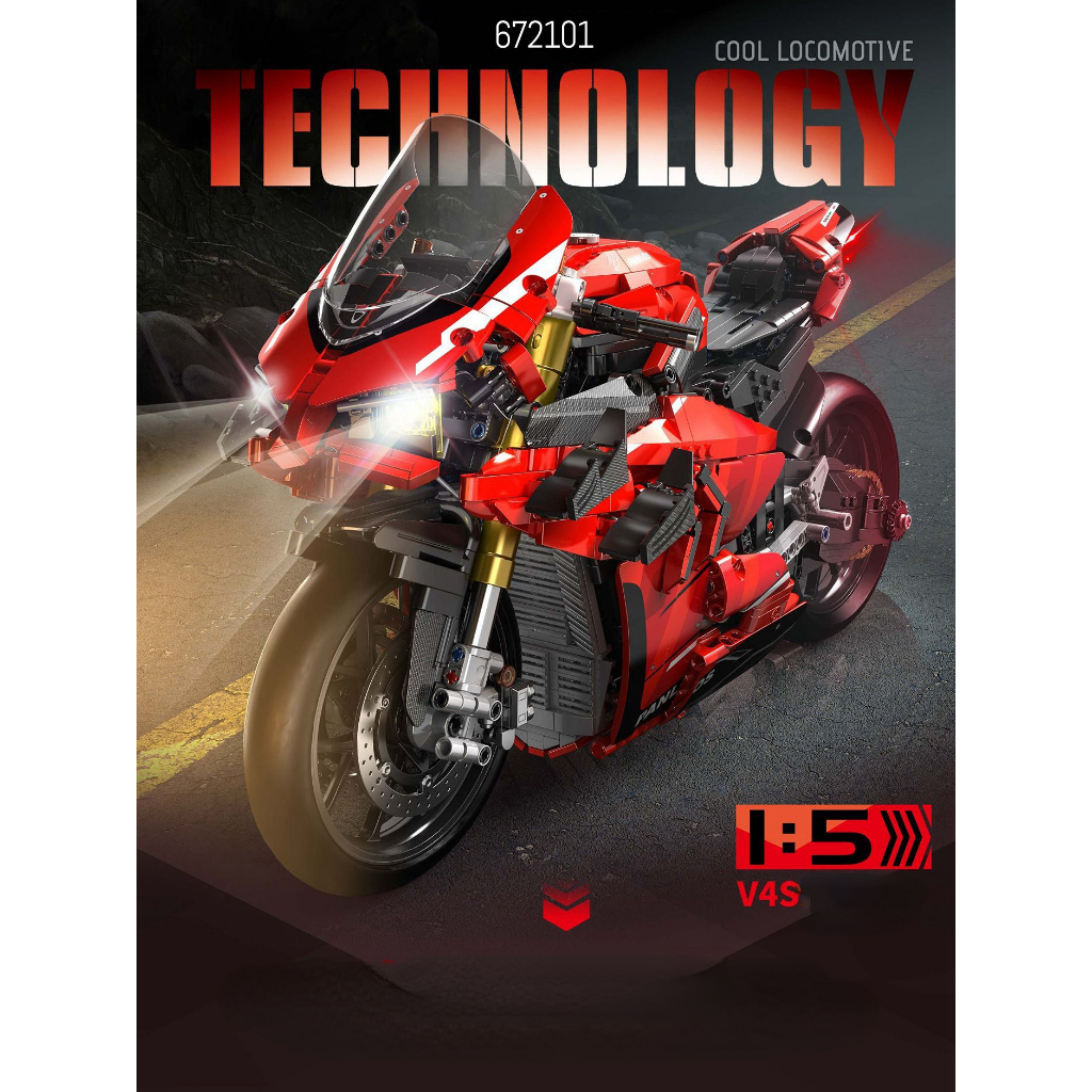 Lắp ráp mô hình technic 672101 xe moto thể thao ducati V4s màu đỏ
