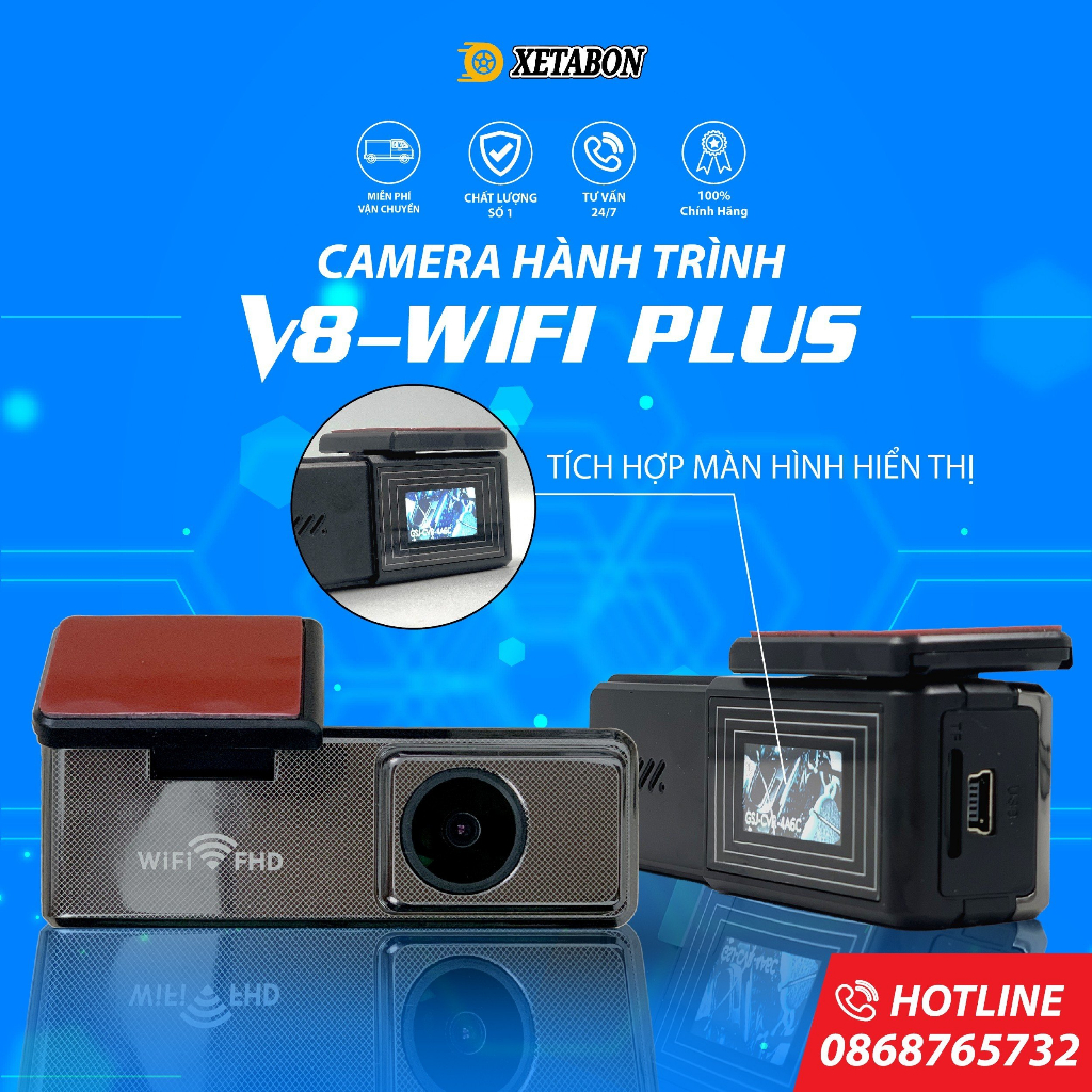 Camera Hành Trình ô tô  V8 WIFI XETABON - Full HD có kết nối Điện Thoại Và Màn Hình ANDROID Bảo hành 1 đổi 1 trong 1 năm