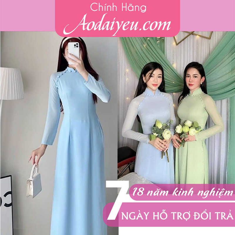 Áo dài truyền thống 4 tà chiffon cao cấp, áo dài thiết kế đính hạt cúc bọc lụa quần 2 lớp - aodaiyeu