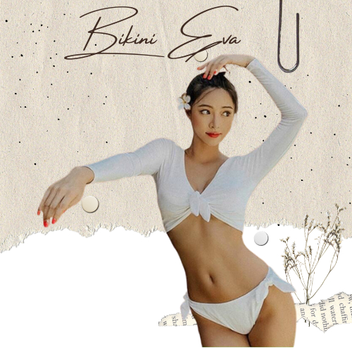 Bikini bộ bơi đi biển tay dài phối nơ trắng siêu dễ thương EVA TDNT