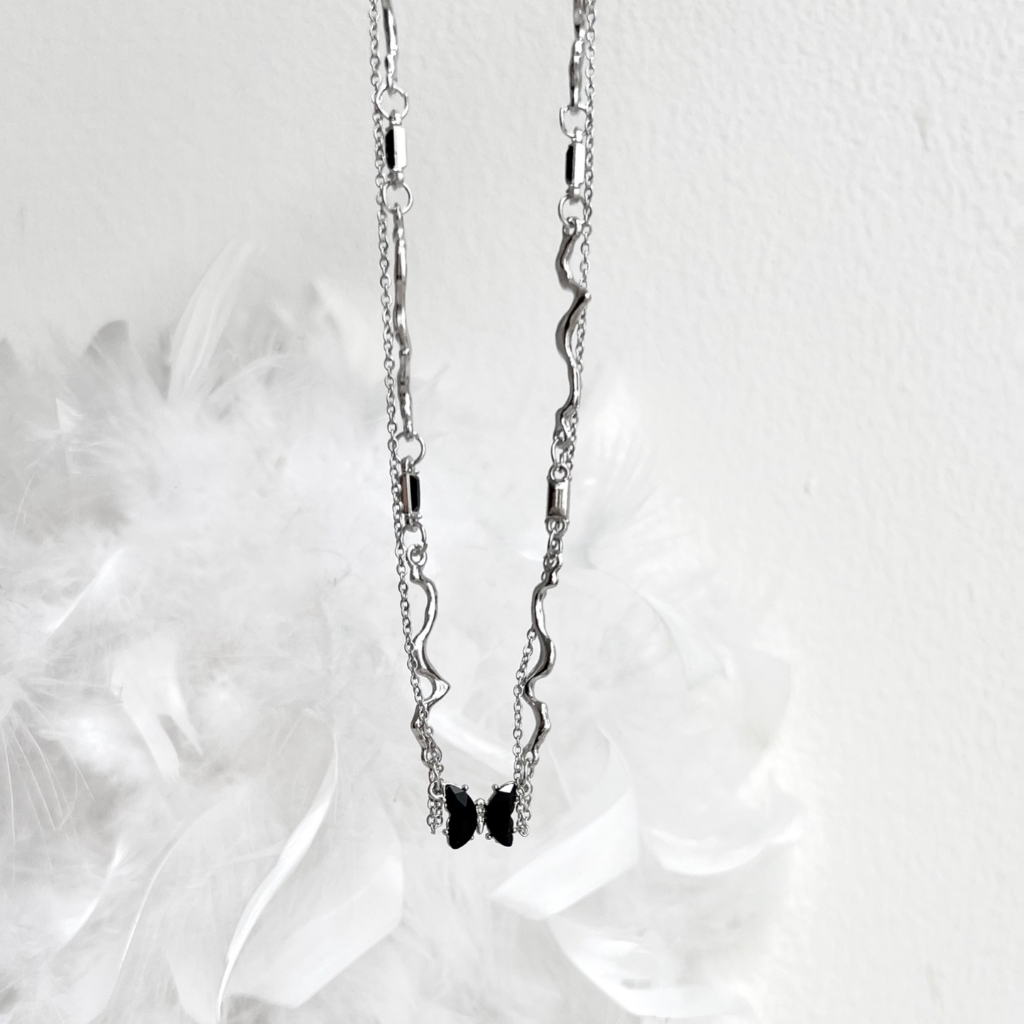 Dây chuyền set 2 dây dính liền hình butterfly đen N142 Choker Club