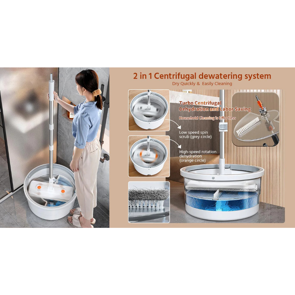 Bộ Cây Lau Nhà 360 Độ Tự Vắt 2 Ngăn Tách Riêng Nước Bẩn Xiaomi Joybos M19