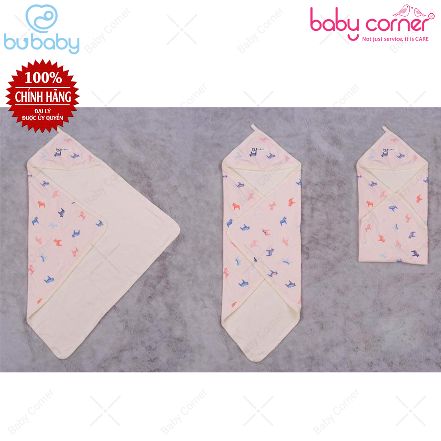 Chăn Ủ/ Khăn Choàng Có Mũ Bu Baby Hooded Blanket Màu Hồng Cho Bé Sơ Sinh