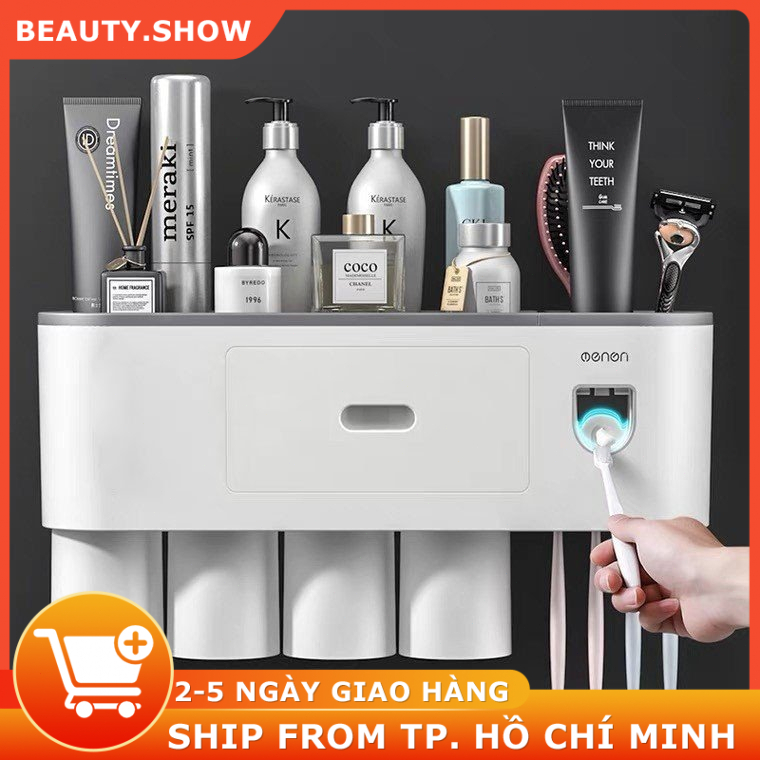 Bộ Nhả Kem Đánh Răng Tự Động, Kệ Để Đồ Phòng Tắm Cao Cấp Oenon