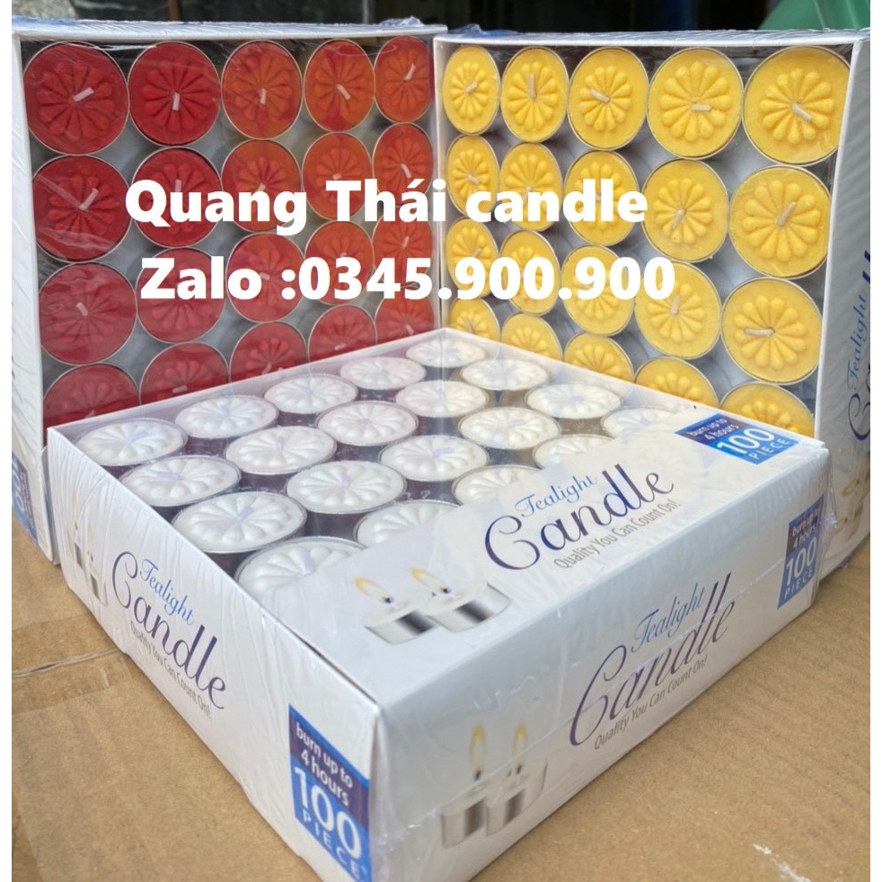 Hộp 100v Nến Tealight Bông Hoa Mai Trắng 4h- Nến Không Mùi Không Khói