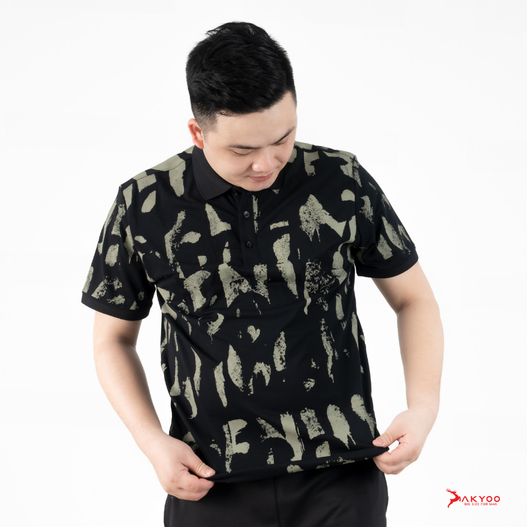 Áo POLO Nam Bigsize 80-140KG AKYOO Cao Cấp Cotton Co Giãn, Thâm Hút Mồ Hôi, Áo Polo Bigsize -PL DEN A1