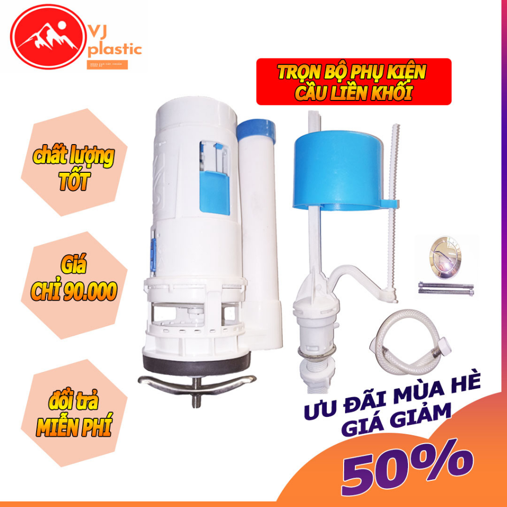 Bộ xả bồn cầu liền khối 2 nhấn thương hiệu Việt Nhật dùng được cho đa số bồn cầu chiều cao 21 đến 28 cm