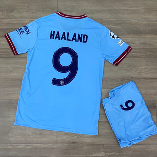 Bộ quần áo bóng đá haaland man city xanh flg cúp c1 2023