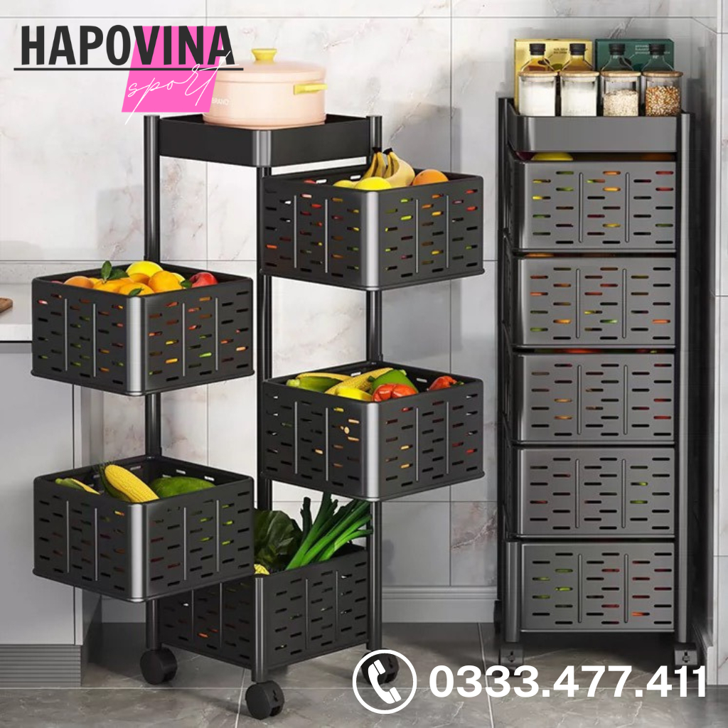 Kệ Vuông Xoay Đa Năng Nhiều Tầng, Kệ Đựng Đồ Rổ Vuông Chất Liệu Thép Không Gỉ Có Bánh Xe Di Chuyển
