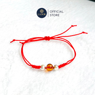 Lắc tay chi đỏ may mắn kết hợp Hổ phách Thiên nhiên và bạc ta may mắn, bình an cho bé - Trang sức Lador
