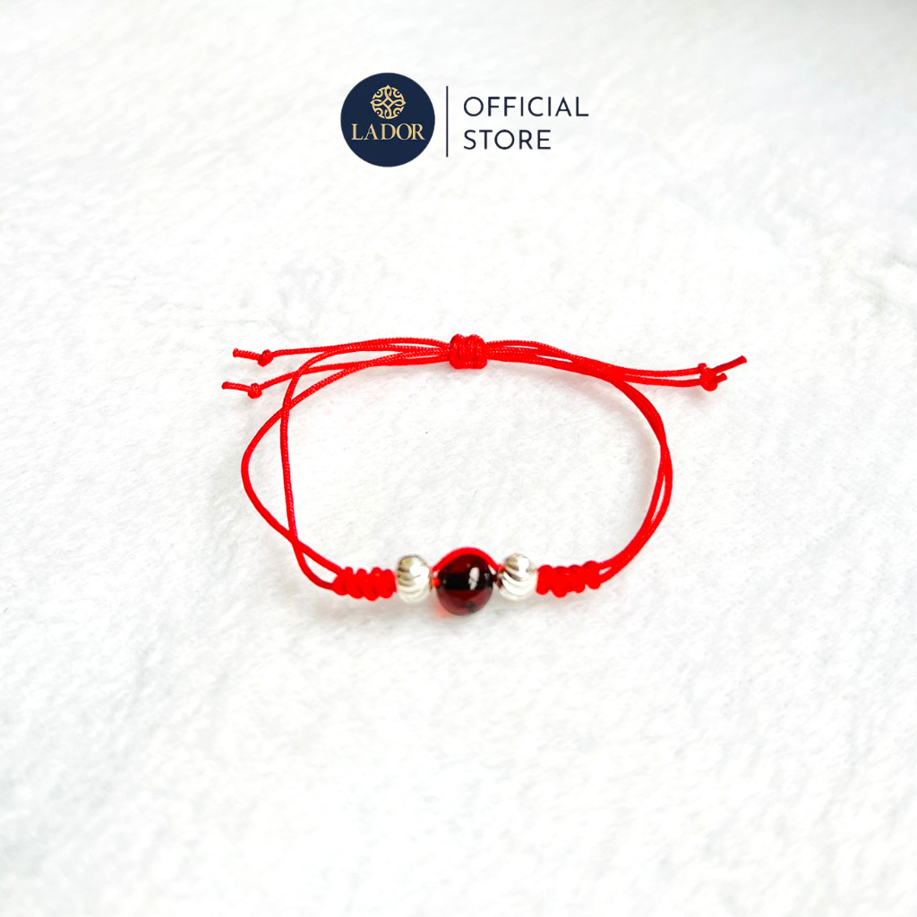 Lắc tay chi đỏ may mắn kết hợp Hổ phách Thiên nhiên và bạc ta may mắn, bình an cho bé - Trang sức Lador