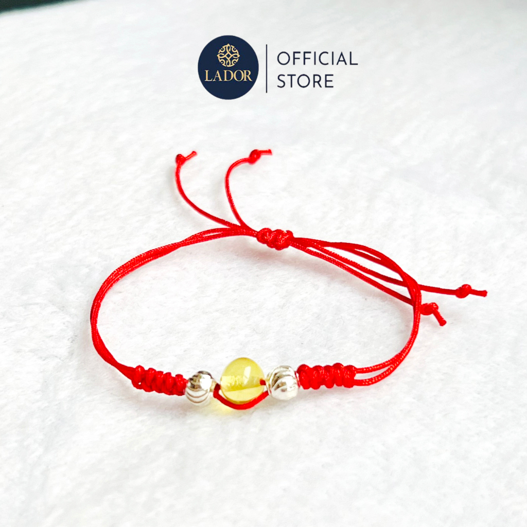 Lắc tay chi đỏ may mắn kết hợp Hổ phách Thiên nhiên và bạc ta may mắn, bình an cho bé - Trang sức Lador