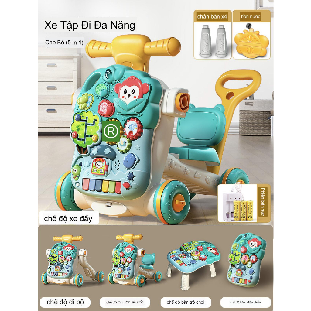 Xe tập đi, xe chòi chân, bàn nhạc đa năng 5 in1 cao cấp ( xe chòi chân,bàn nhạc,xe đẩy ,tập đi.