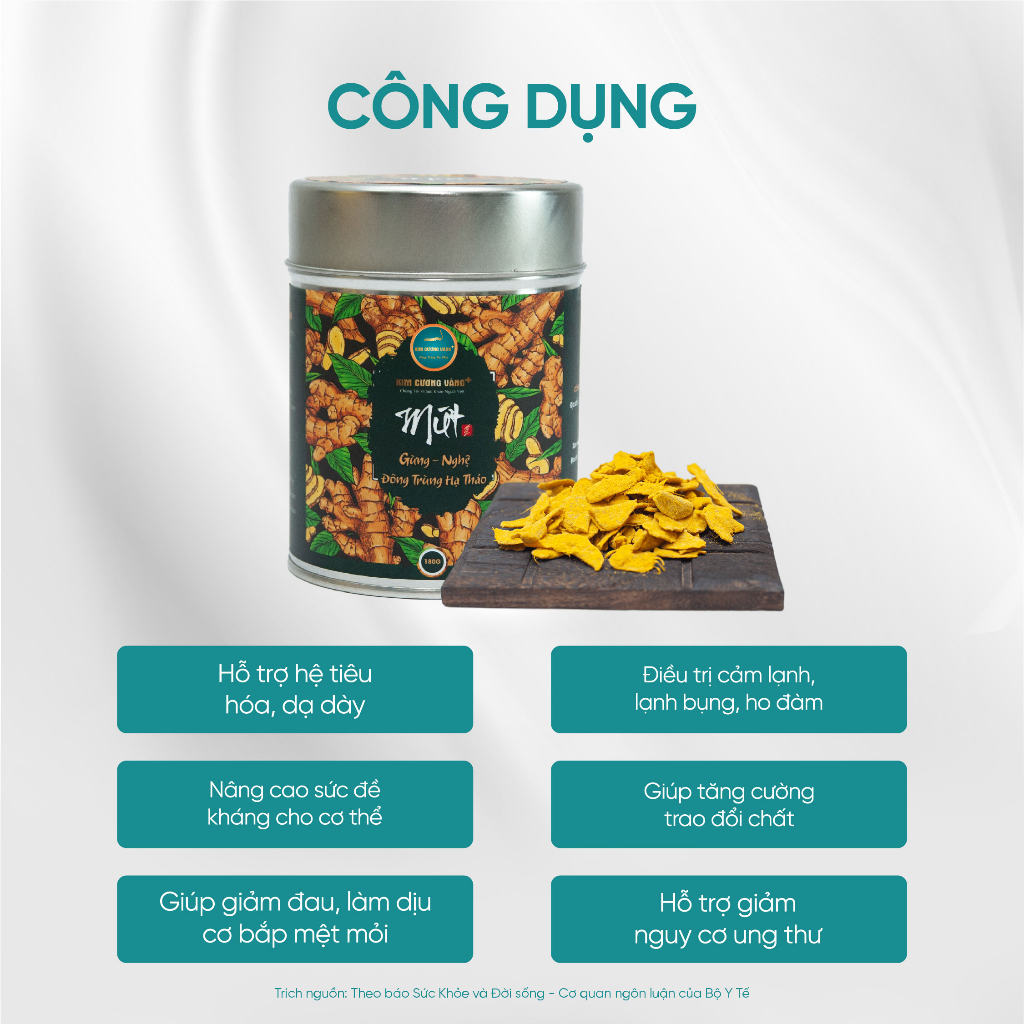 Mứt Gừng Nghệ Đông Trùng Hạ Thảo Kim Cương Vàng (180g/Hũ)