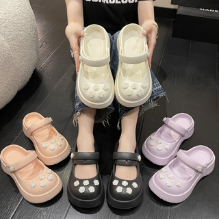 Dép sục tiểu thư đính hoa, dép nữ quai hở độn chất EVA siêu êm siêu nhẹ SAKI