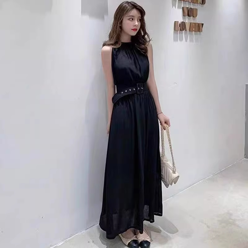 Đầm maxi voan gân cộc tay phối belt Xiny D169230