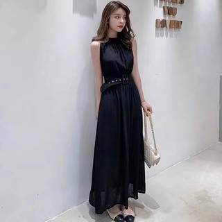 Đầm maxi voan gân cộc tay phối belt Xiny D169230